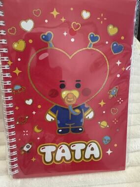 BTS Red Tata spiral notebook size A5 gold heart outline, cartoon character